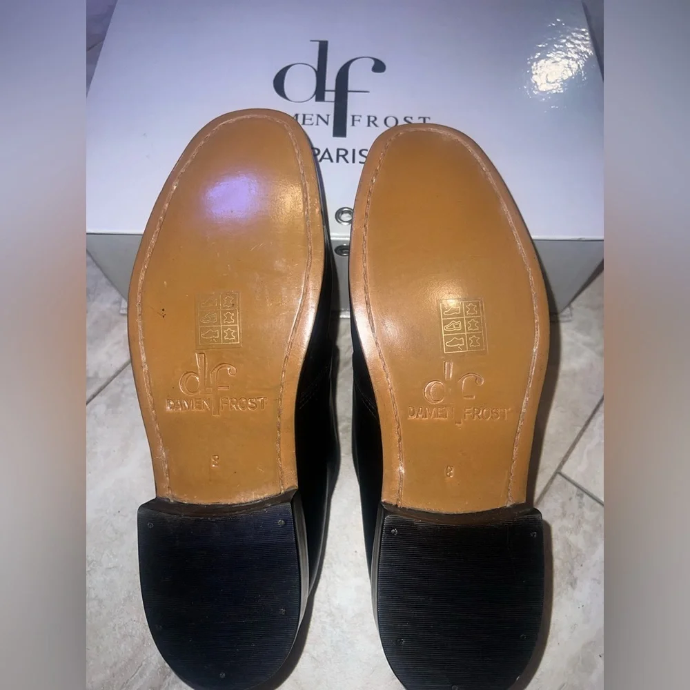 Damen Frost Black Leather Slip-On Loafers Size 8